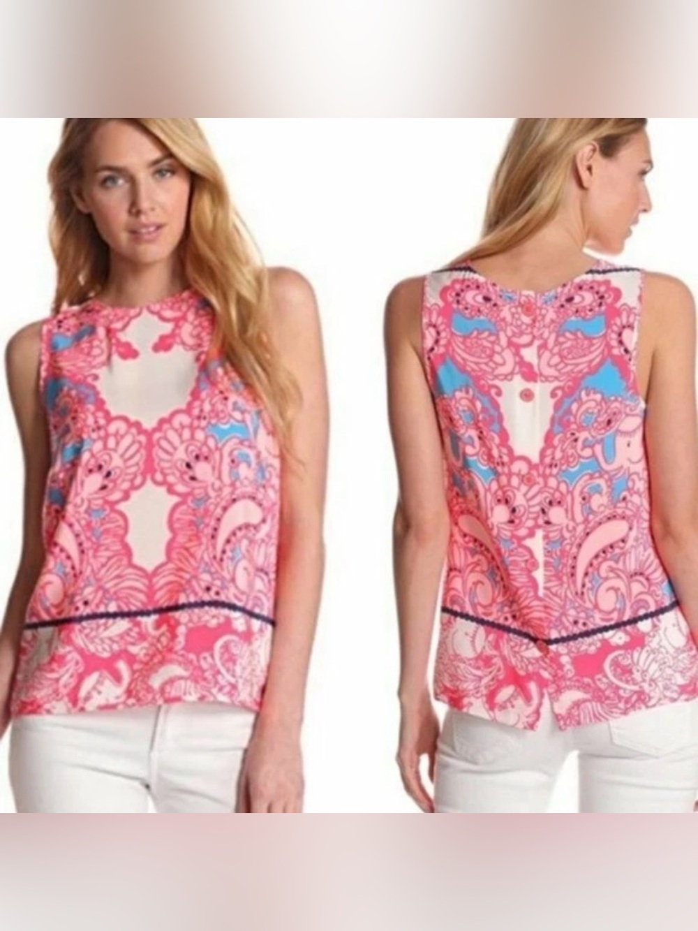 Lilly Pulitzer Iona Shell Engineered Safari 100% Silk Button Back Top Size XS